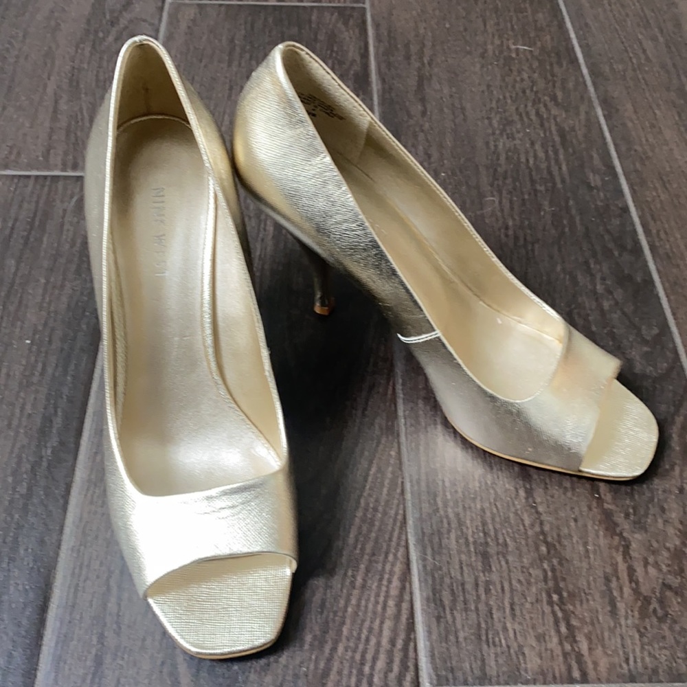 Nine West Metallic Gold Peep-Toe Heels